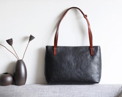China Black Shoulder Handbags Litchi Grain Vegetable Leather Bags for Women for sale