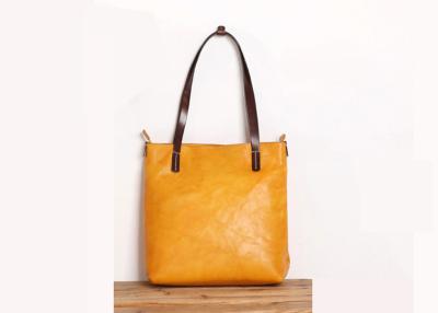 China Women's Yellow Vegetable Tanned Genuine Leather Tote Bag en venta