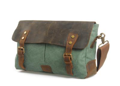 China CL-410 Light Green Vintage Style Canvas and Leather Bag Messenger for sale