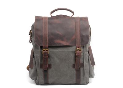 China CL-502 Gray Classical Backpack Vintage Canvas Bag with Leather for sale