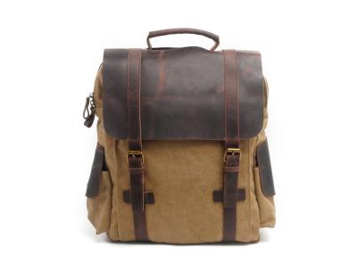 China CL-502 Khaki Classical Design Vintage Mens Canvas Leather Backpack for sale