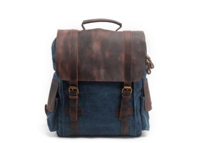 China CL-502 Deep Blue Canvas Bag with Leather Straps and Cover Backpack for sale