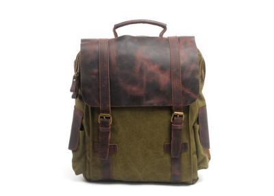 China CL-502 Army Green Mens Canvas Leather Bag Hight Quality Backpack for sale