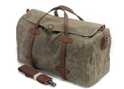 China CL-600 Army Green Vintage Travel Bag Waxed Canvas Leather Duffle Bag en venta