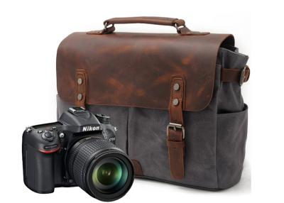 China CL-900 Gray Classical Design Waxed Canvas and Leather Camera Bag for sale