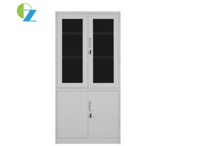 China Glass Four Door Steel Office Cupboard , Lockable Metal Cupboard With 2 Handle for sale