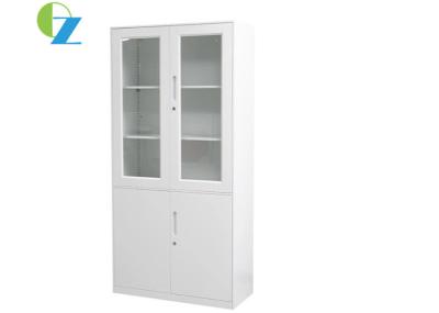 China Office Steel File Cupboard Two Glass Door , Three Shelves Metal Stationery Cabinet for sale