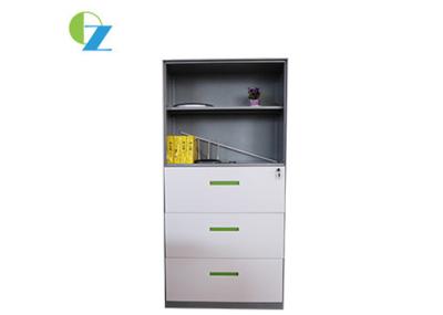 China Modern Office Steel Filing Cabinet With Shelves Above Three Drawer Green Handle for sale