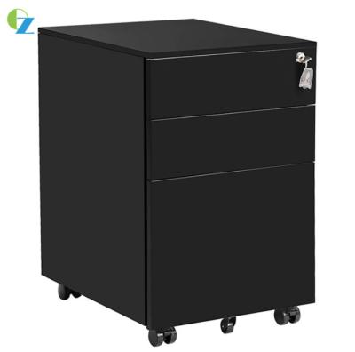 China OEM Black Three Drawer File Cabinet With Lock Cold Steel Mobile Office Filing Cabinet for sale
