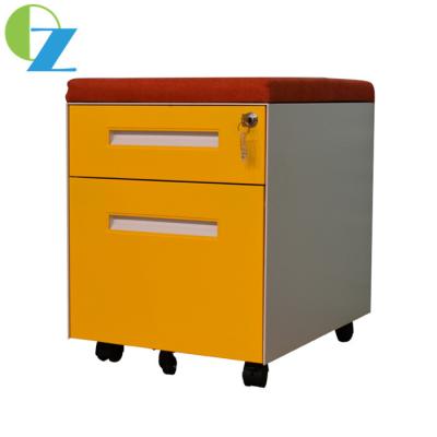 China Metal Handle Mobile File Cabinet Rotating Assembled 2 Drawer With Cushion Top for sale