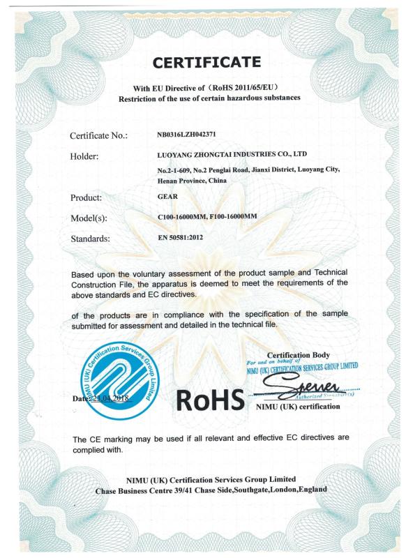 RoHS - Luoyang Zhongtai Industrial Co., Ltd.