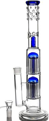 China 18 mm Oil Dab Rigs Glass Water Bong Glass Double Tree Percolador Tubos de agua con Ash Catcher en venta