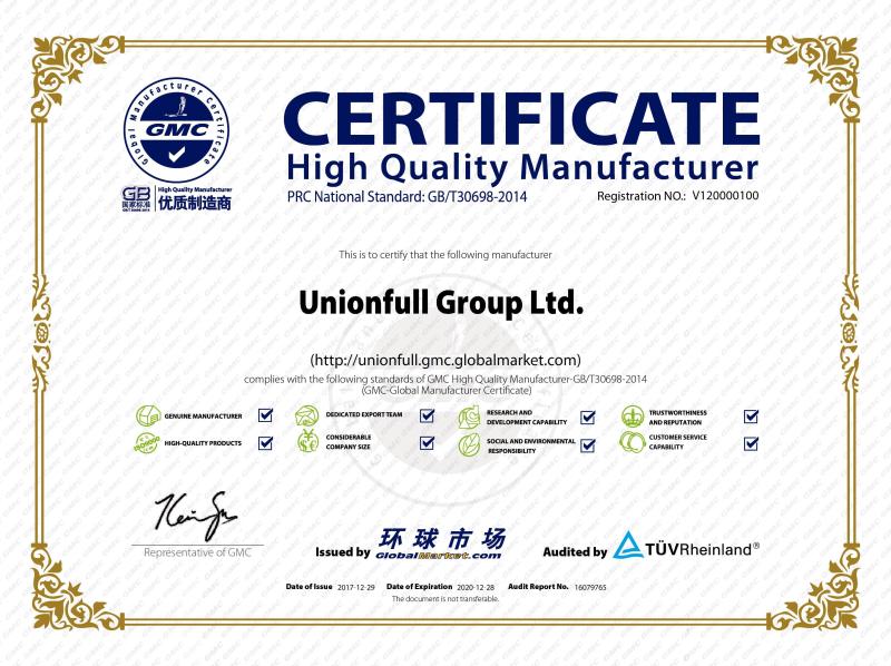Manufacturer Certificate - Unionfull (Insulation) Group Ltd.