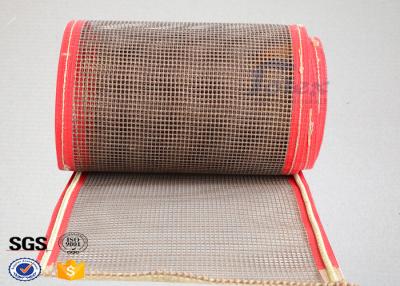 China Brown PTFE Coated Fiberglass Mesh Fabric Conveyor Belt 4X4 mm for sale