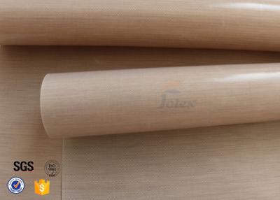 中国 0.11mm 245gsmブラウンPTFEの上塗を施してあるガラス繊維の生地の布の平織り 販売のため