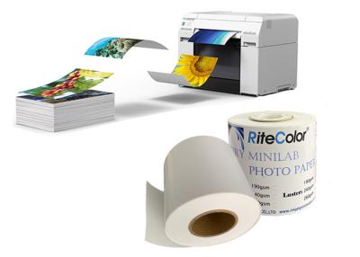 China Instant Dry RC Glossy Minilab Photo Paper Roll For Fuji DX100 Epson for sale