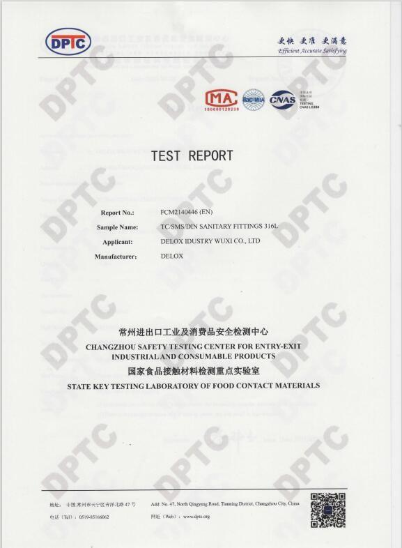Test Report - Delox Industry Wuxi Co., Ltd.