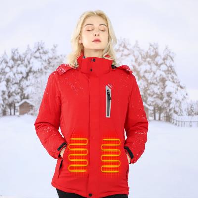 China Red Fishing Heated Winter Clothes Women Electric Rechargeable Heating Jacket For Winter for sale