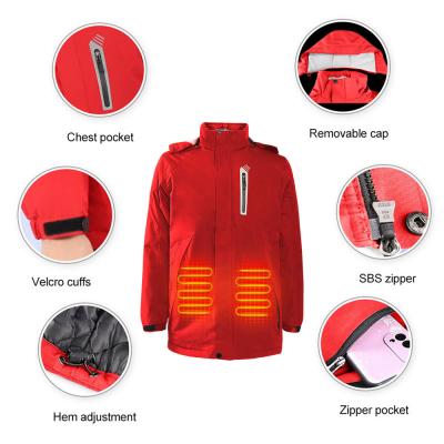 China Machine Washable Rechargeable Men Women 4 Heating Zones Electric Hooded Winter Heated Jacket for sale