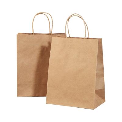 China Custom Kraft Paper Bag Small Brown White Adhesive Handle For Food Snack Packing à venda