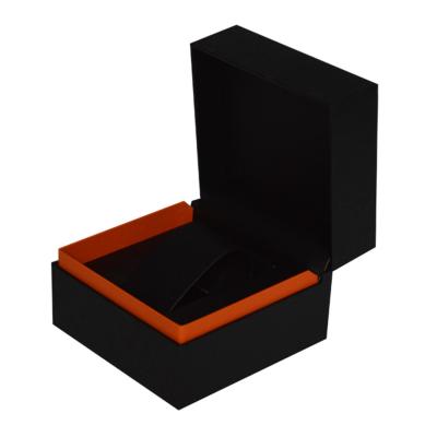 China plastic cover Watch Paper Box leather insert black orange customized for sale