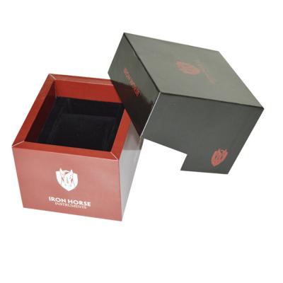 China Caja de regalo de lujo hecha a mano de impresión roja de la pulsera de la caja de reloj del terciopelo del negro del MDF en venta