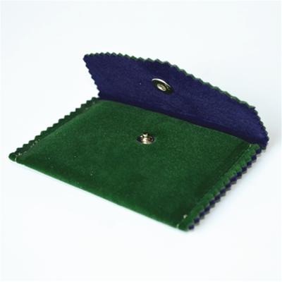 China Button Closure Velvet Envelope Bag Dark Green Embroidery Logo Serrated Edges for sale