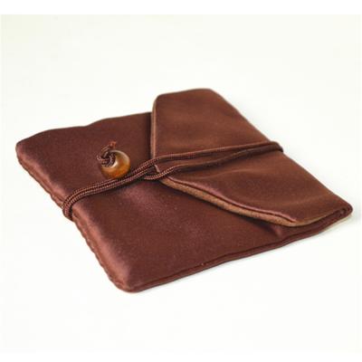 China Personalized Brown Small Silk Jewelry Pouches Foam Filled Self Tied Rope for sale