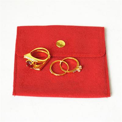 China Microfiber Bright Red Small Jewelry Pouch Bags Earring Necklace Button Closure for sale