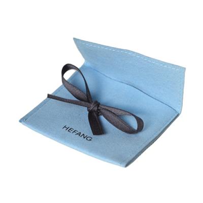 China Bolso Morandi de la bolsa de la joyería del terciopelo de la boda de la microfibra azul con las cintas negras en venta