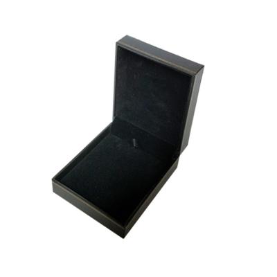 China Pantone Printing Black Leather Ring Box Velvet Lining Empty Earring Gift Box for sale