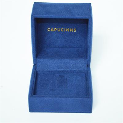 China Bright Blue Suede Ring Box Hot Stamping Logo Personalized Removable Insert for sale