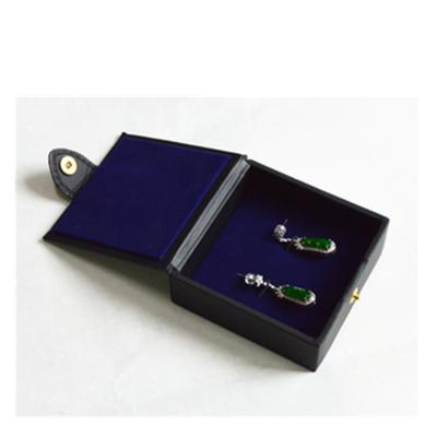 China Dark Blue PU Earring Cufflink Jewelry Box Packaging With Button Closure for sale