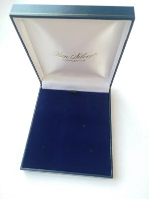 China Blue Cufflinks Box Plastic Golden Line Gift Box More Cufflinks Packaging Box Satin Inner Lid Blue Velvet Insert Gift Box for sale