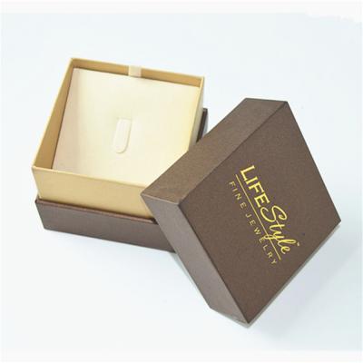 China Khaki Yellow Paper Jewelry Gift Boxes Foil Stamping Logo With Velvet Lining for sale