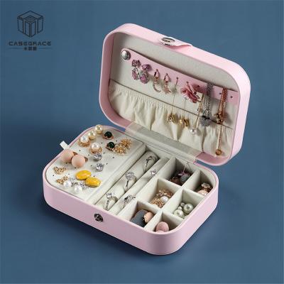 China Rectangle Leather Travel Jewelry Cases / Pink Jewellery Gift Box PMS Printing for sale