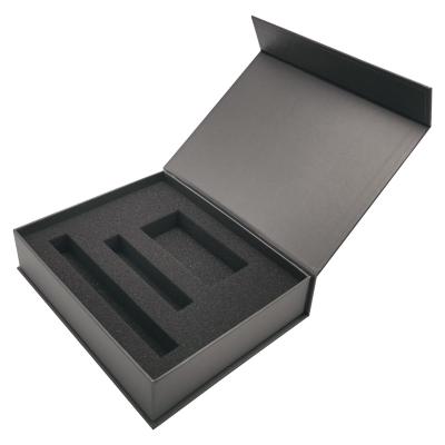 China Custom Book Shape Rectangle Gift Box With Magnetic Closing Lid Black Foam Insert Plain Cardboard Cosmetic Packaging for sale