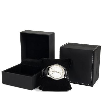 China Luxury Pu Leather Watch Boxes Black Gift Wrap Box Personalised Pillow Packaging for sale