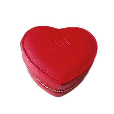 China Mini velvet Jewelry Storage Case Red Romantic Heart Shape Pu Leather Small Organizer With Zipper for sale
