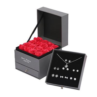 China Black Paper Drawer Gift Box For Rose Storage Display Hot Stamping Logo for sale