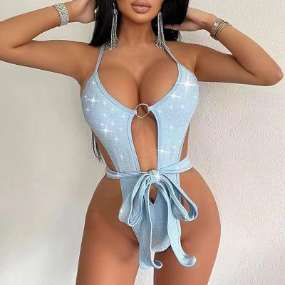 China Solid Color Ladies One Piece Swimsuit Sexy Female Lace Up Bikini Tight Backless Durable for sale