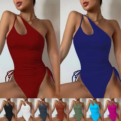 China V Neck Ladies One Piece Swimsuit Flash Tight Conservative Triangle Beach Swimming Costume for sale