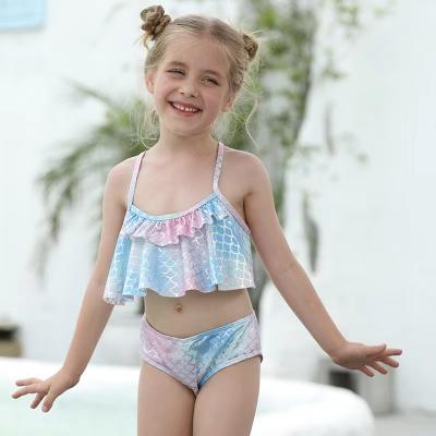 China Two Piece Girl Swim Suits Gradient Print Girl Bathing Suit Fashion Ruffled Bikini for sale