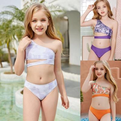 China Printed Split Girls Swimming Suits One Shoulder Swimsuit Big Children'S Swimsuit for sale