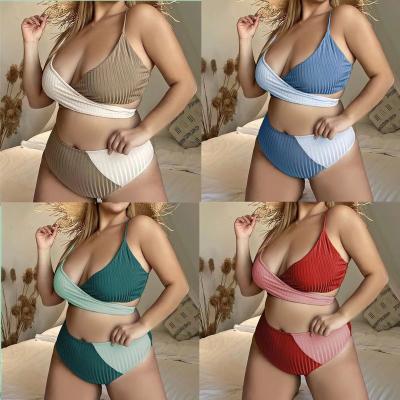 China Color Matching Plus Size String Bikini Strap Plus Size Womens Bathing Suits for sale