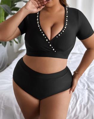 China Pearl Sexy Plus Size Swim Suits V Neck High Waist Bathing Suits For Curvy Women for sale