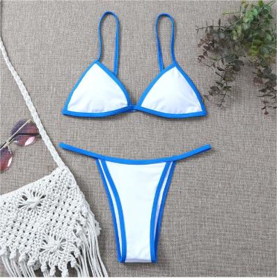 China Sexy Bikini Push Up Stitching Transparent Swimsuit Fashion Split white with blue line edge hot fashion npolyamide fabric for sale