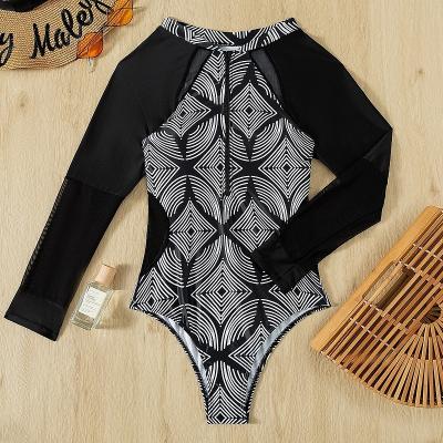 China Ladies One Piece Swimsuit long sleeve Bikini  Metal Chain Swimsuit Beach Halter Swimsuit  UPF protection snack picture for sale