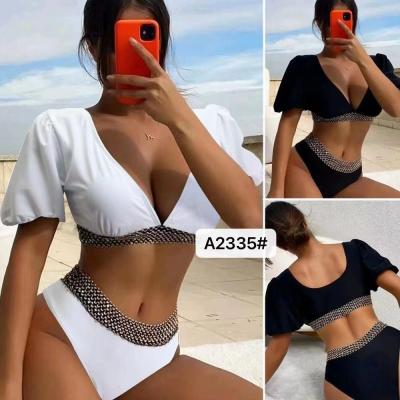 China Swimming Suits Bikini Solid Color Sexy Factory Direct Supply High Waist  Miss Hard Wearing The New Type for sale
