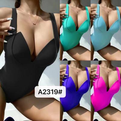 China Abrasion Resistance Ladies One Piece Swimsuit Solid Color Womens 1 Piece Swimwear for sale